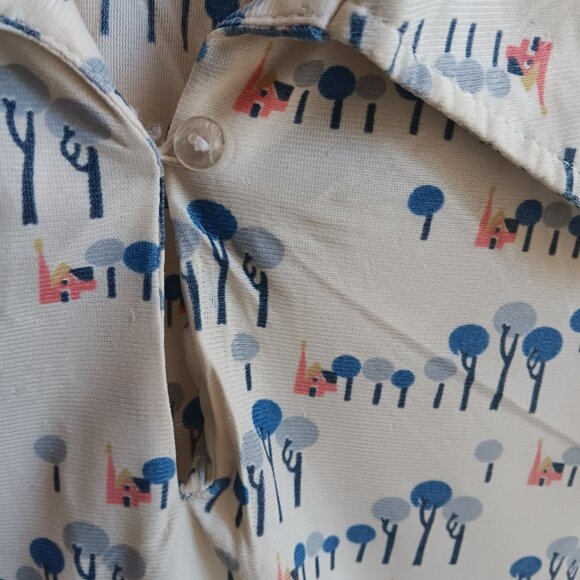 Girls 8/10 Vintage 1970s Disco Print Shirt Whimsical Tree House Boho Print - Picture 4 of 6